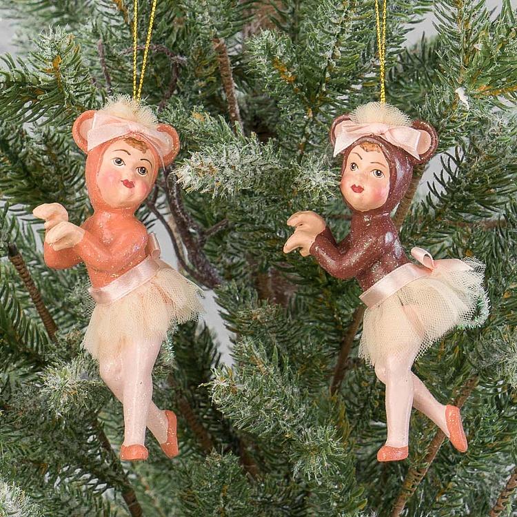Набор из двух ёлочных игрушек Мышки из балета Щелкунчик Set Of 2 Nutcracker Ballerinas Mouse Pink 13 cm