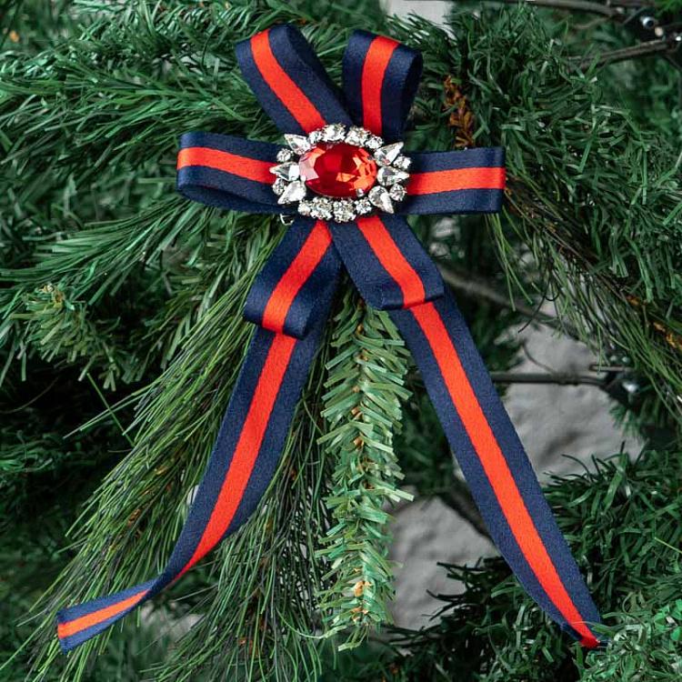 Ёлочное украшение на прищепке Бант с красным камнем Bow With Red Stone 20 cm