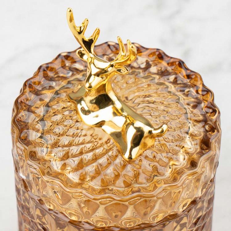 Янтарная ёмкость для хранения с оленем Glass Jar With Deer Figure Ochre