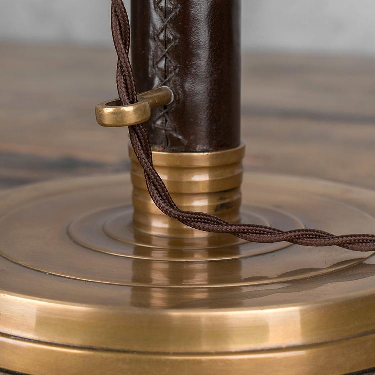 Настольная лампа с бежевым льняным абажуром Лонгфорд Table Lamp Stand Leather And Copper With Shade Beige Linen