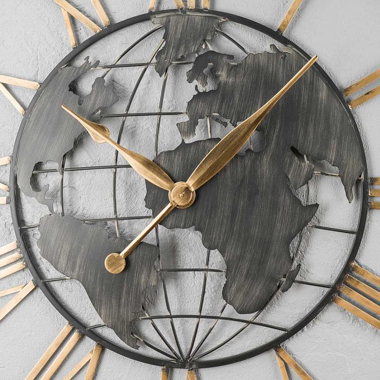 Настенные большие железные часы с картой мира Clock With Iron World Map Large