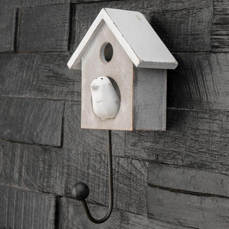 Крючок Скворечник с птичкой Hook Bird House Bleached Wood With Bird
