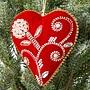 Ёлочная игрушка Beads Pattern Velvet Heart Red 12 cm