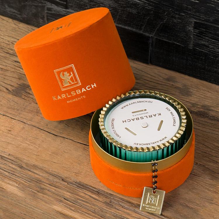 Аромасвеча в мятном рифлёном стакане Белый жасмин, S Aroma Candle In Mint Striped Glass White Jasmine Small