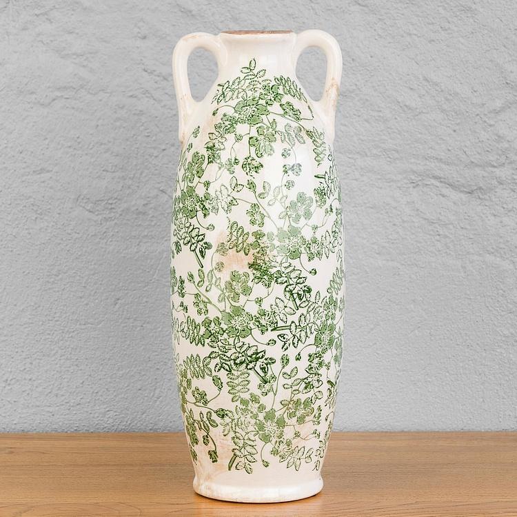 Ваза с узором из зелёных цветов и ручками высокая Flower Vase Tall Green
