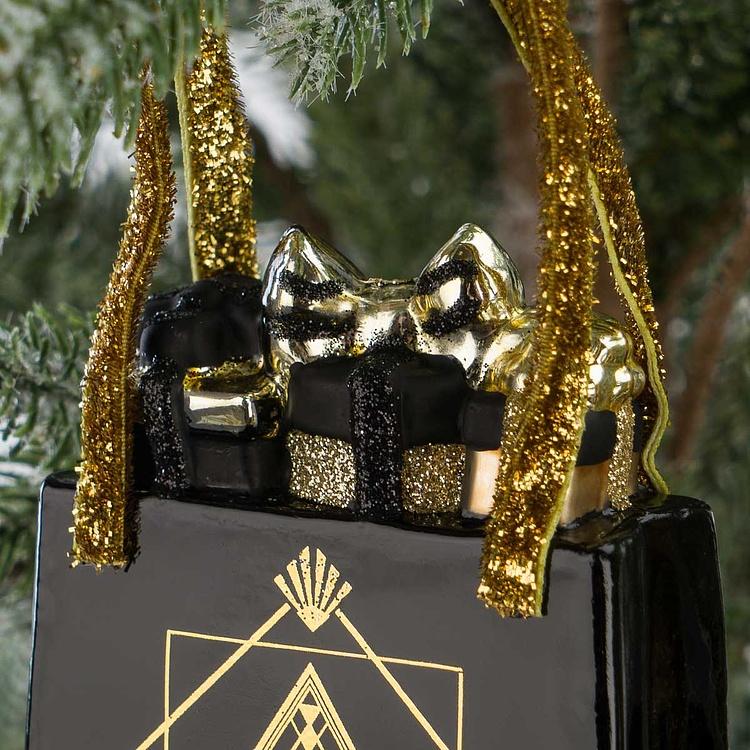 Набор из двух ёлочных игрушек Сумки для покупок Set Of 2 Glass Xmas Art Shopping Bags Black 10 cm