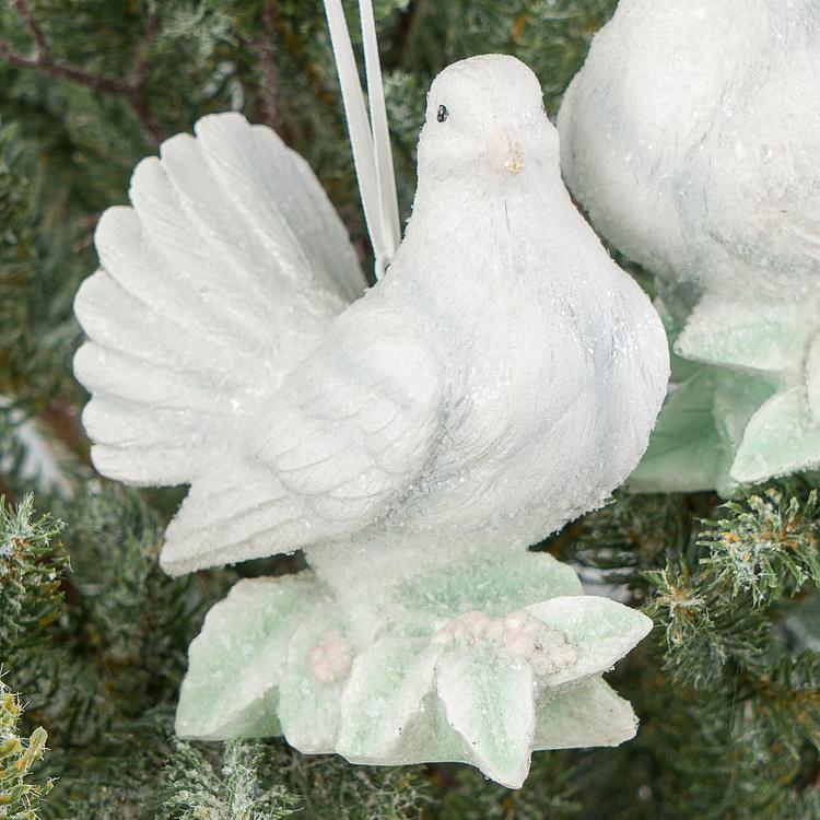 Набор из трёх ёлочных игрушек Белые голубки с розами Set Of 3 Ice Doves With Roses White 11,5 cm