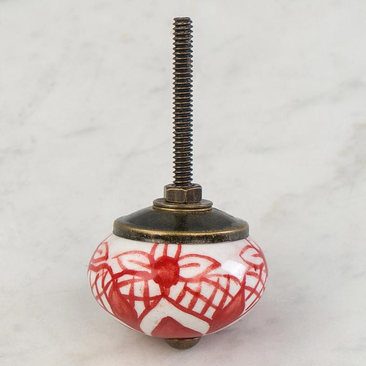 Керамическая мебельная ручка Красная колумбина Red Columbine Floral Ceramic Knob
