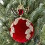 Ёлочная игрушка Gold Applique And Bead Velvet Ball Red 15 cm