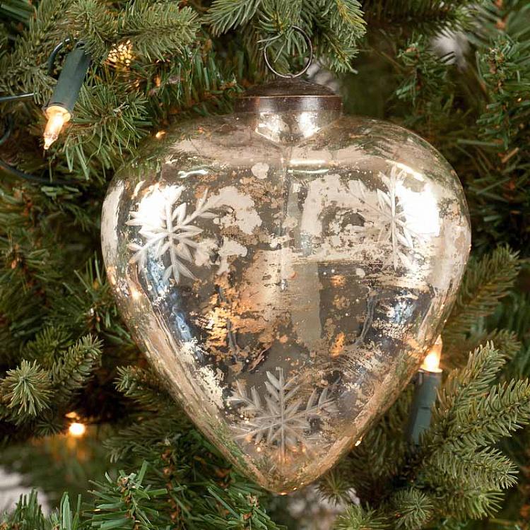 Ёлочная игрушка Сердце, M Hear Antique Silver And Snowflakes Medium 19 cm