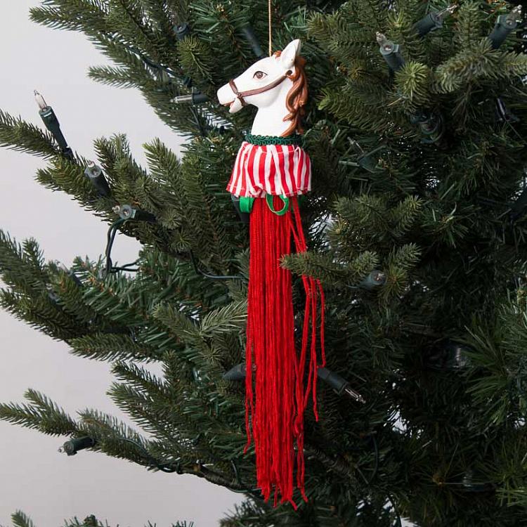 Ёлочная игрушка Лошадка с красной кисточкой Xmas Carousel Horse Tassel Red 28 cm