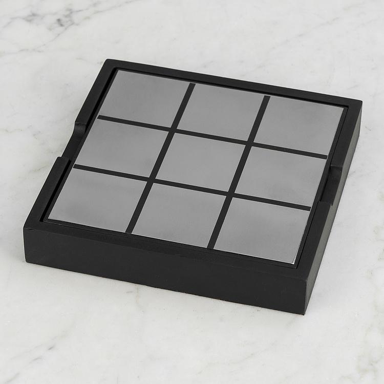 Настольная игра Металлические крестики-нолики в деревянной шкатулке Tic Tac Toe Box Shiny Steel