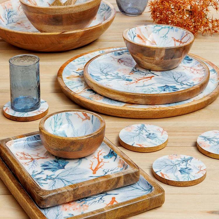 Набор из четырёх подставок под стаканы из дерева манго Кораллы Set Of 4 Coasters Coral Mango Wood