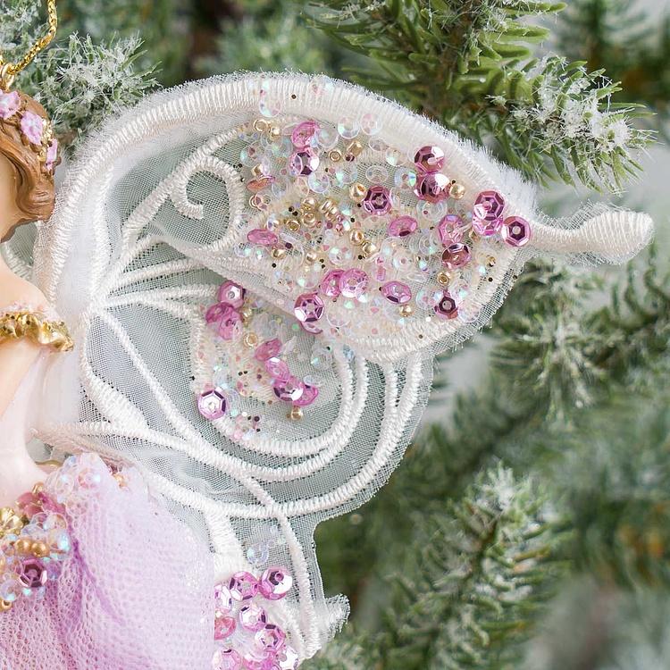 Набор из трёх ёлочных игрушек Крылатые феи в тюлевых платьях Set Of 3 Tulle Big Wing Fairies White Purple 19 cm