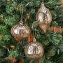 Набор из 3-х ёлочных игрушек Set Of 3 Glass Antique Vertical Striped Balls Champagne 10 cm