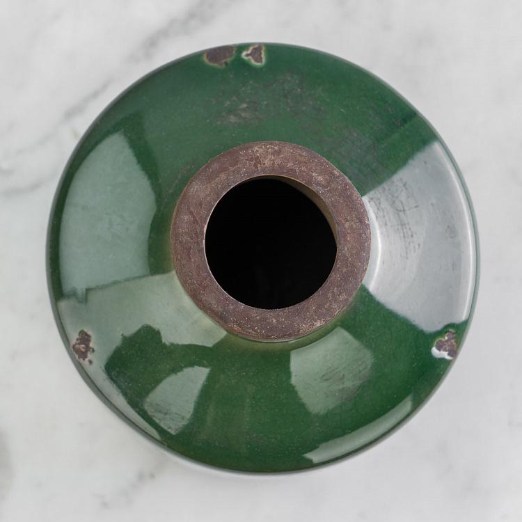 Низкая оливковая керамическая мини-ваза Бутыль Bottle Vase Olive Green Low