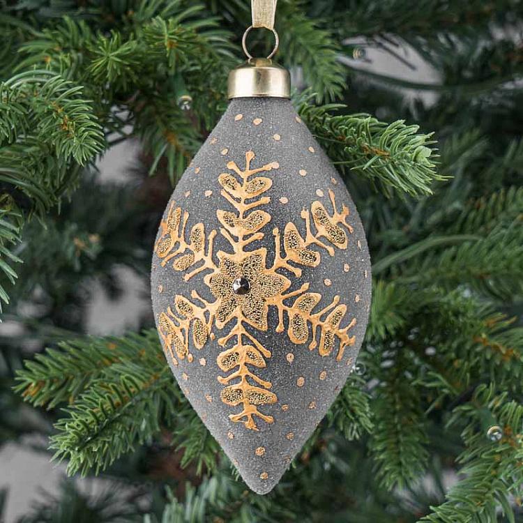 Ёлочная игрушка в форме Серой шишки со снежинкой Cone With Snowflake Grey 8 cm