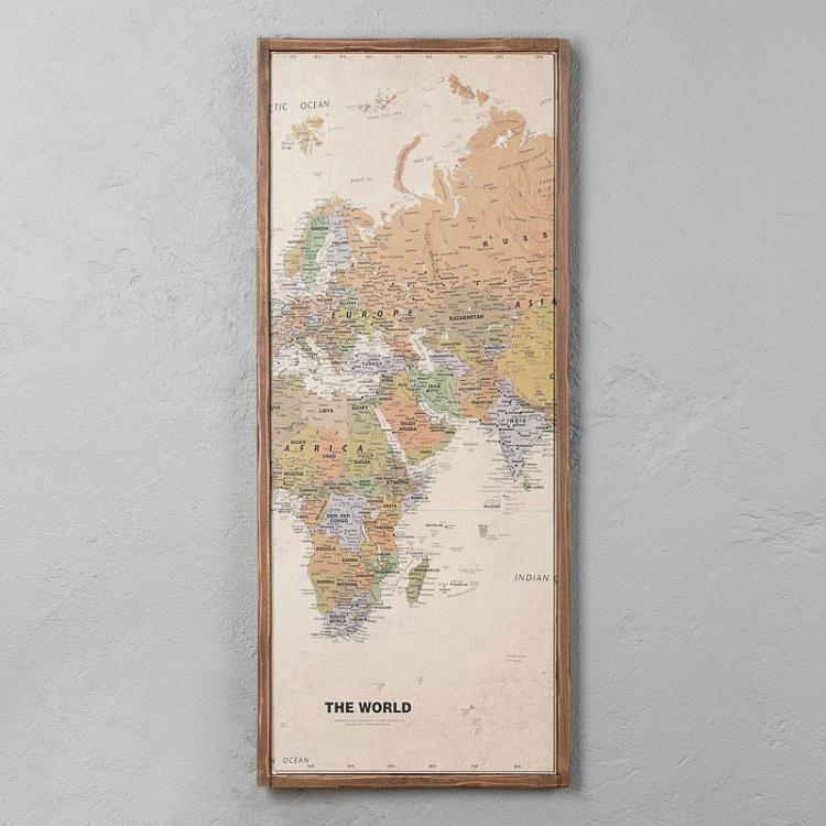 Винтажная картина-принт из четырёх частей Карта мира Set Of 4 Panels Wood Vintage Worldmap