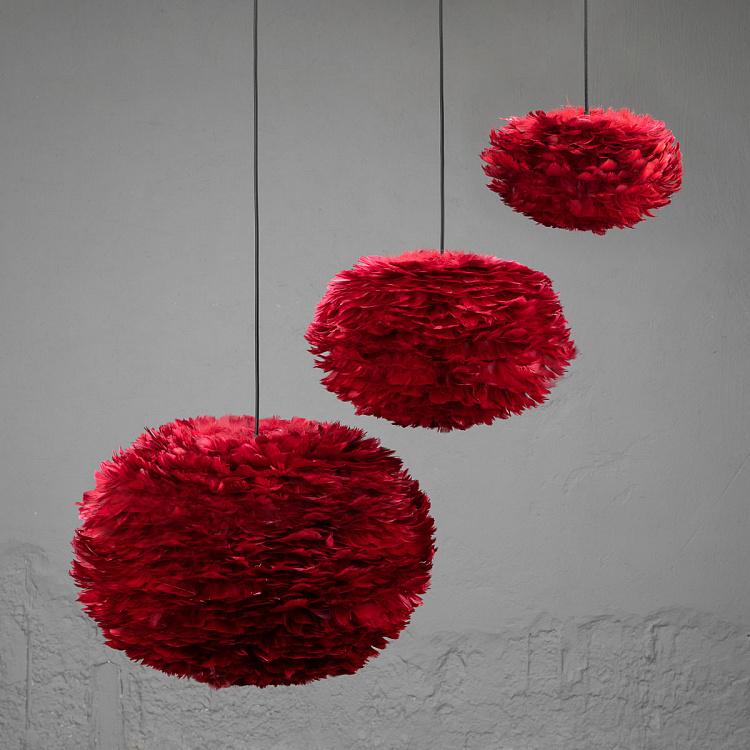 Подвесной светильник Эос на чёрном проводе, красные перья, L Eos Hanging Lamp With Black Cord Large