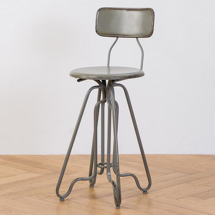 Серый металлический с патиной барный стул Metal Chair Grey Patina
