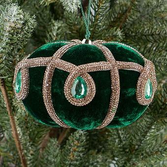 Velvet Pumpkin With Pattern And Rhinestones Green 12,5 cm