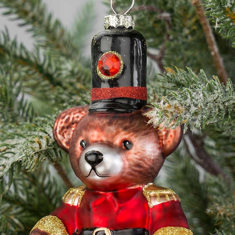 Ёлочная игрушка Мишка в форме Glass Toy Soldier Bear Red Brown Black 15 cm