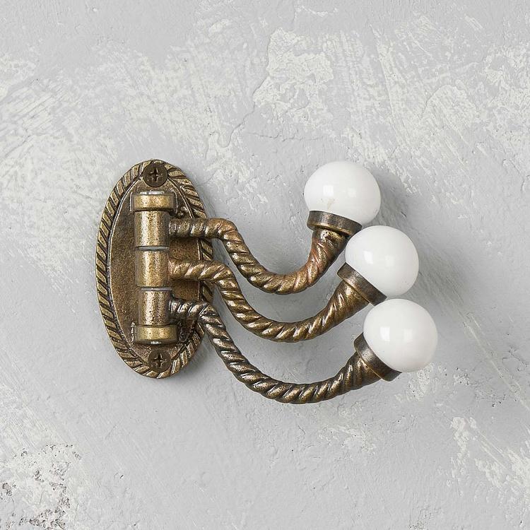 Трёхрожковый крючок с белыми наконечниками Верёвка Ceramic Knob Triple Rope Hook White
