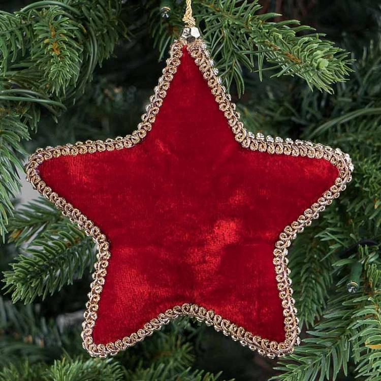 Ёлочная игрушка Красная звезда с золотистым орнаментом Velvet Star With Ornament Red 12 cm