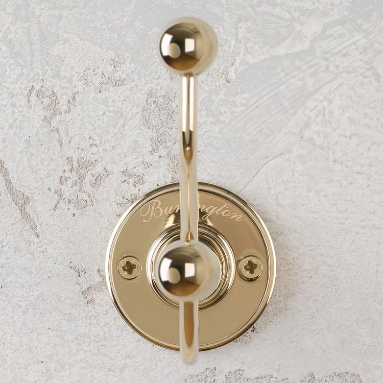 Двухрожковый настенный крючок золотого цвета Double Hook Gold