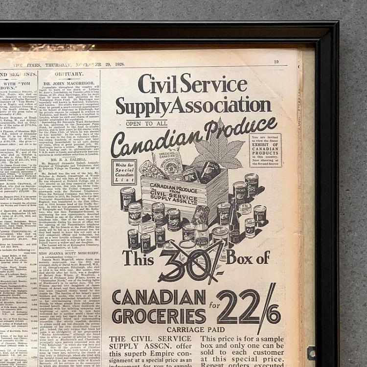 Винтажная газета в раме Таймс, 29 ноября 1928 Vintage Times, Nov 29, 1928