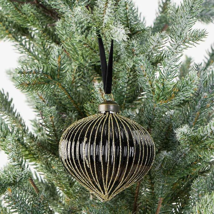 Ёлочная игрушка в виде чёрной многогранной луковицы Polygonal Bulb Ball Black 8 cm