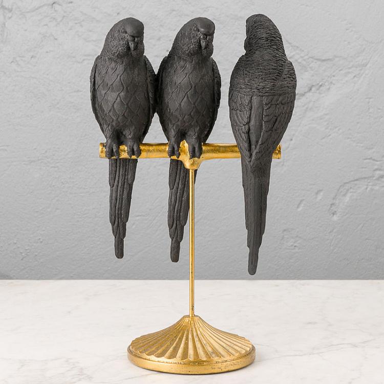 Статуэтка Чёрные попугаи на золотой перекладине Black Parrots On Golden Stand