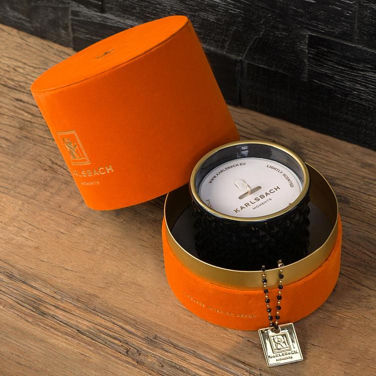 Аромасвеча в чёрном фасетном стакане Блу Колье Дрифтвуд, S Aroma Candle In Black Faceted Glass Blue Collier Driftwood Small