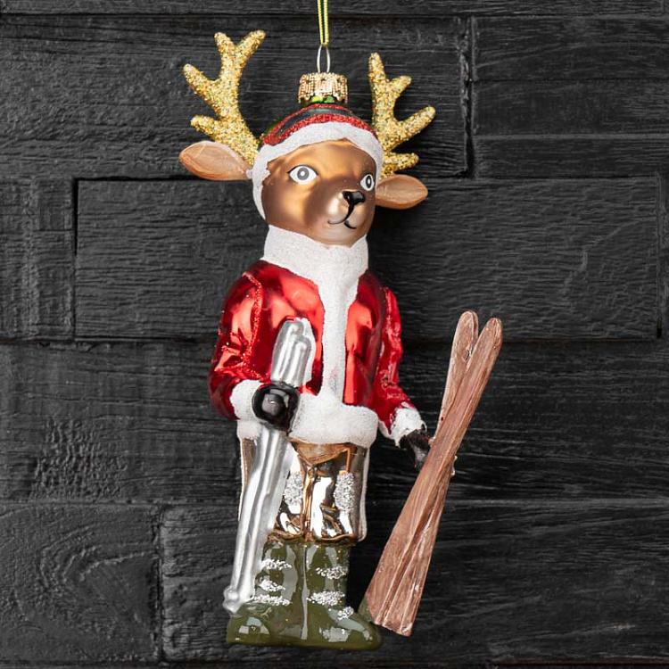 Ёлочная игрушка Олень с лыжами 2 Glass Hanger Ski Elk 2 18 cm