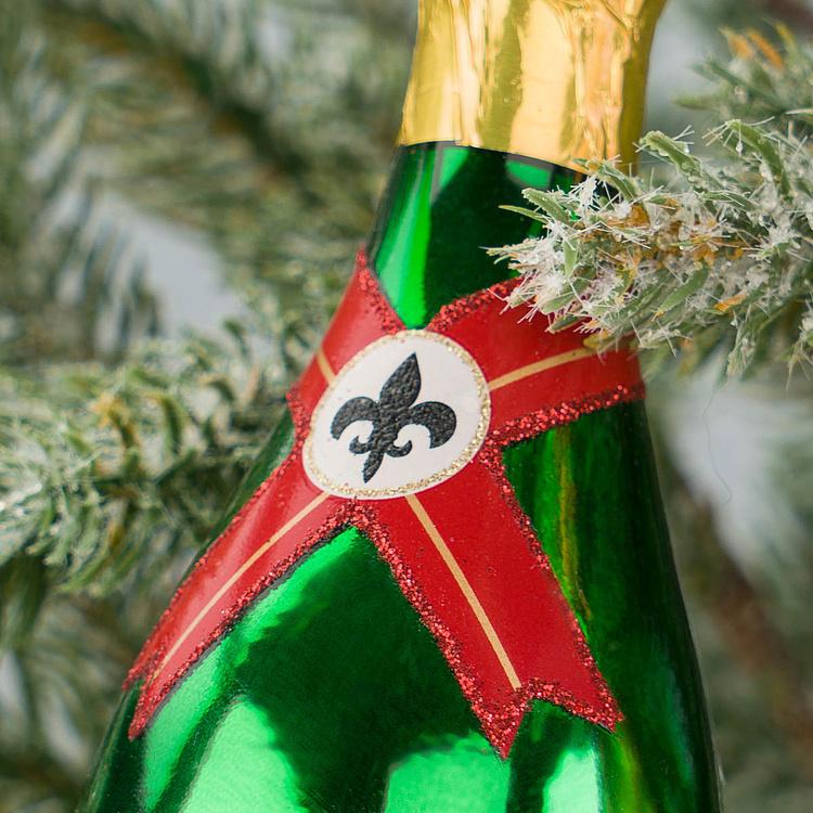 Набор из двух ёлочных игрушек Бутылки шампанского золотая и зелёная Set Of 2 Glass Champagne Bottles Gold Green 14 cm