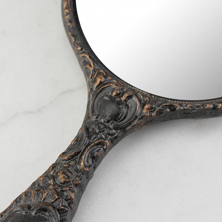 Ручное зеркало в чёрной оправе с патиной Hand Mirror Black Patina