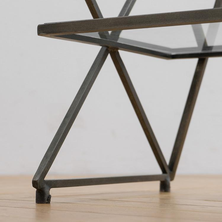 Железный стеллаж со стеклянными полками Зигзаг Iron Shelf Zig Zag Metal And Glass