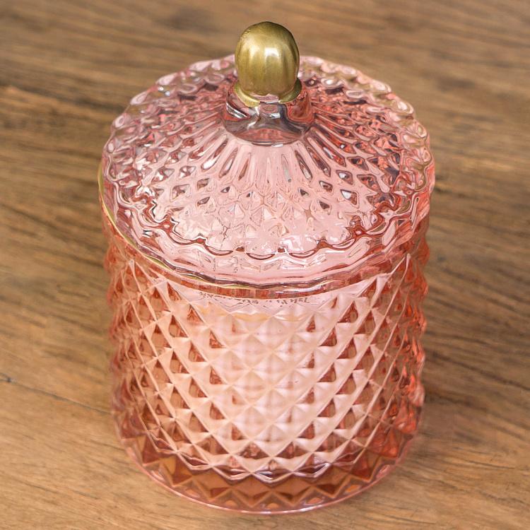 Аромасвеча в розовом фасетном стакане Кактус, S Aroma Candle In Pink Faceted Glass Cactus Small