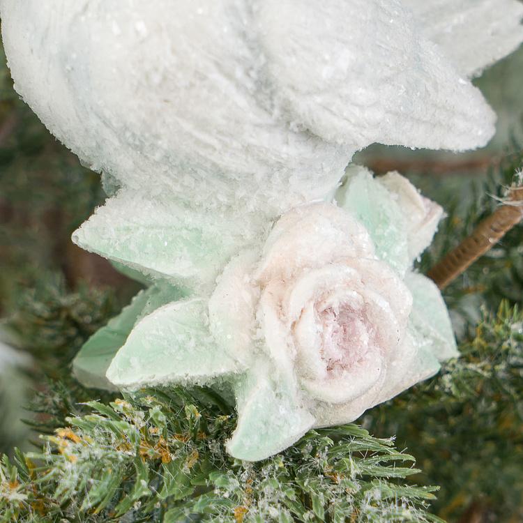 Набор из трёх ёлочных игрушек Белые голубки с розами Set Of 3 Ice Doves With Roses White 11,5 cm