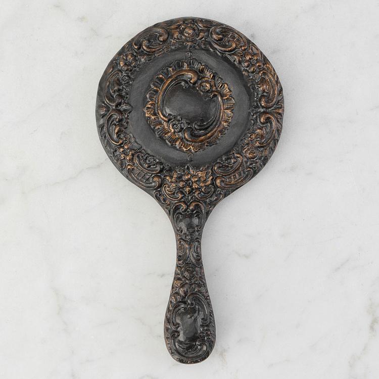 Ручное зеркало в чёрной оправе с патиной Hand Mirror Black Patina