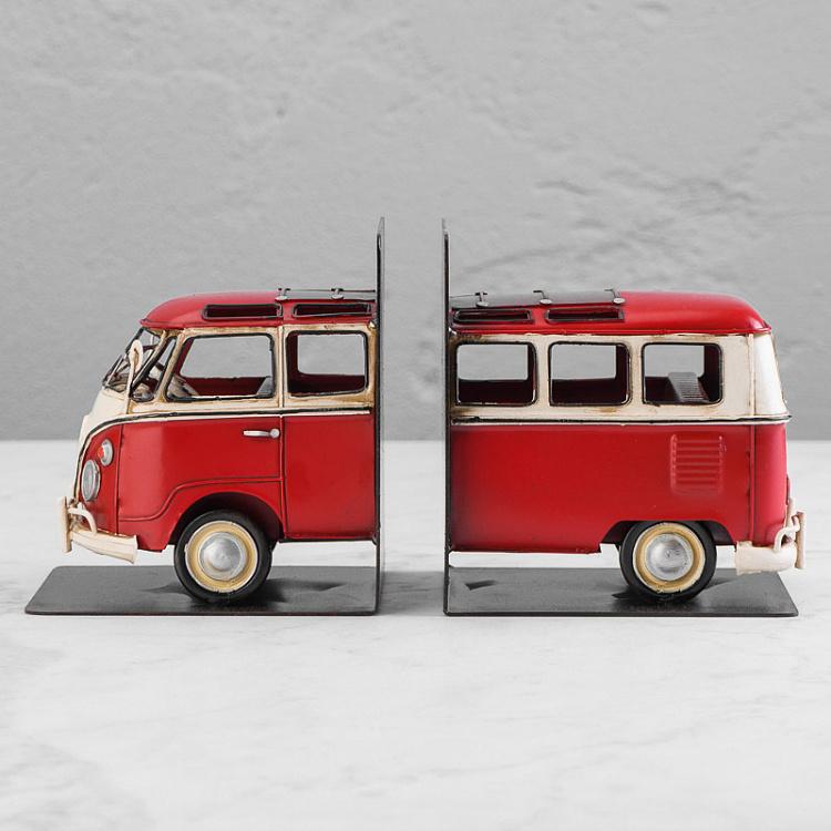 Набор из двух держателей для книг Красный минивэн Фольксваген Bookend Red Volkswagen Van