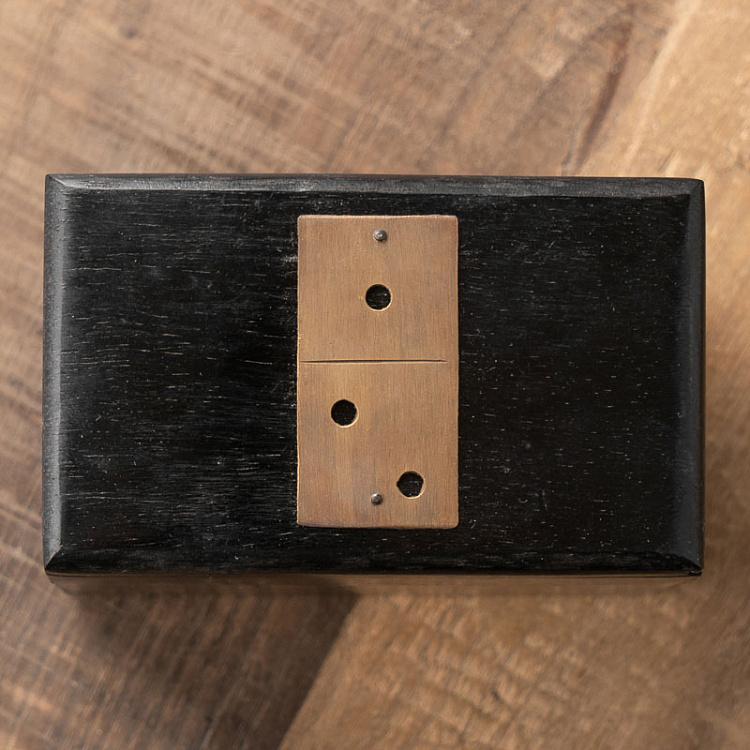 Шкатулка с набором домино, латунные вставки Black Wooden Domino Box Brass Details