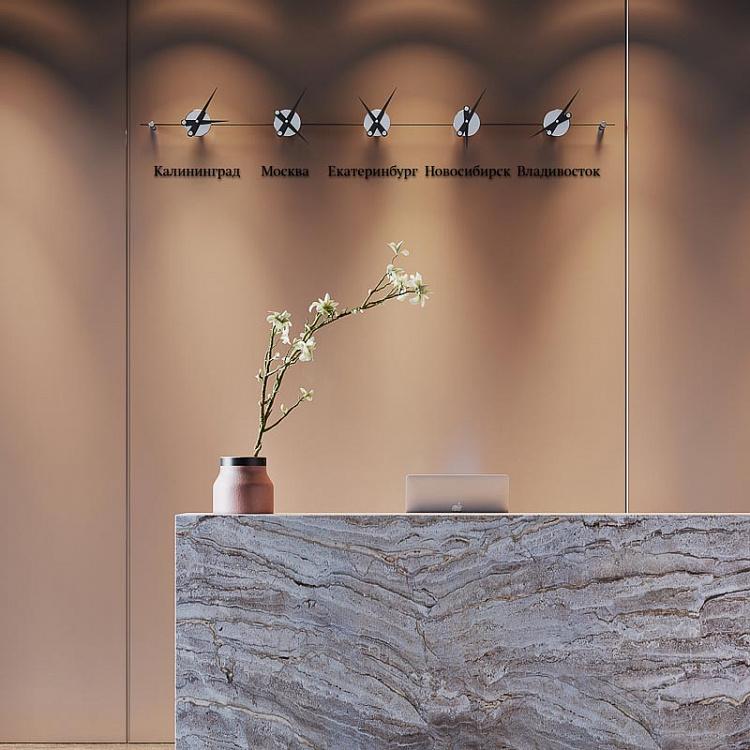 Настенные часы с пятью часовыми поясами Мир, кириллические буквы World 5 Centered Clock Cyrillic