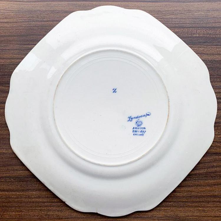 Винтажная тарелка белая с голубым мотивом 11, M Vintage Plate Blue White Medium 11