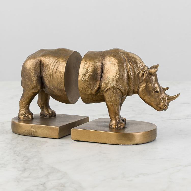 Набор из двух держателей для книг Носорог на овальной подставке Bookend Rhino On Oval Stand