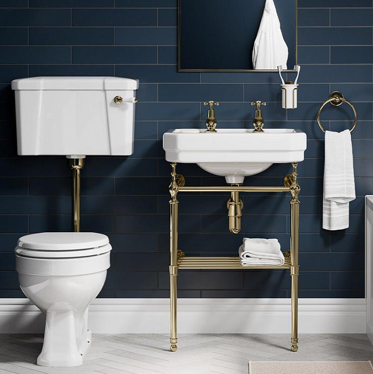 Настенный белый стакан для зубных щёток в подставке золотого цвета Tumbler Holder Gold