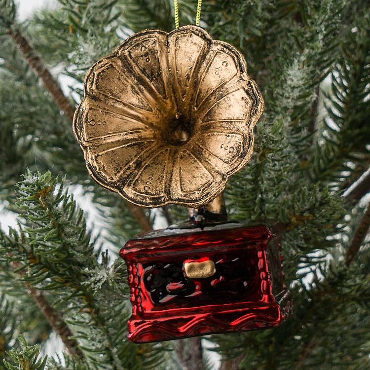 Ёлочная игрушка Граммофон Glass Hanger Gramophone Red 11 cm