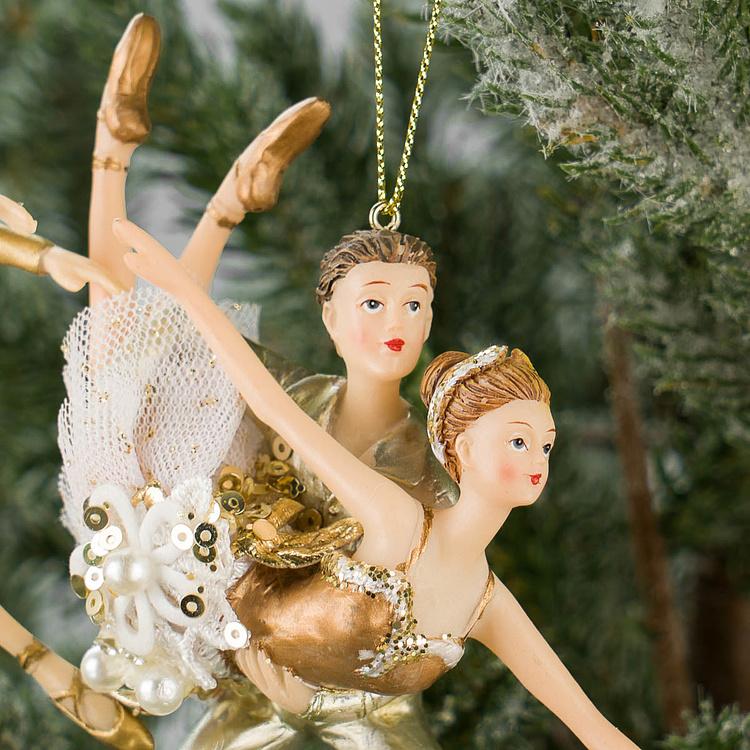 Набор из двух ёлочных игрушек Балетные дуэты Set Of 2 Tulle Pearl Ballet Couples White Gold 15 cm
