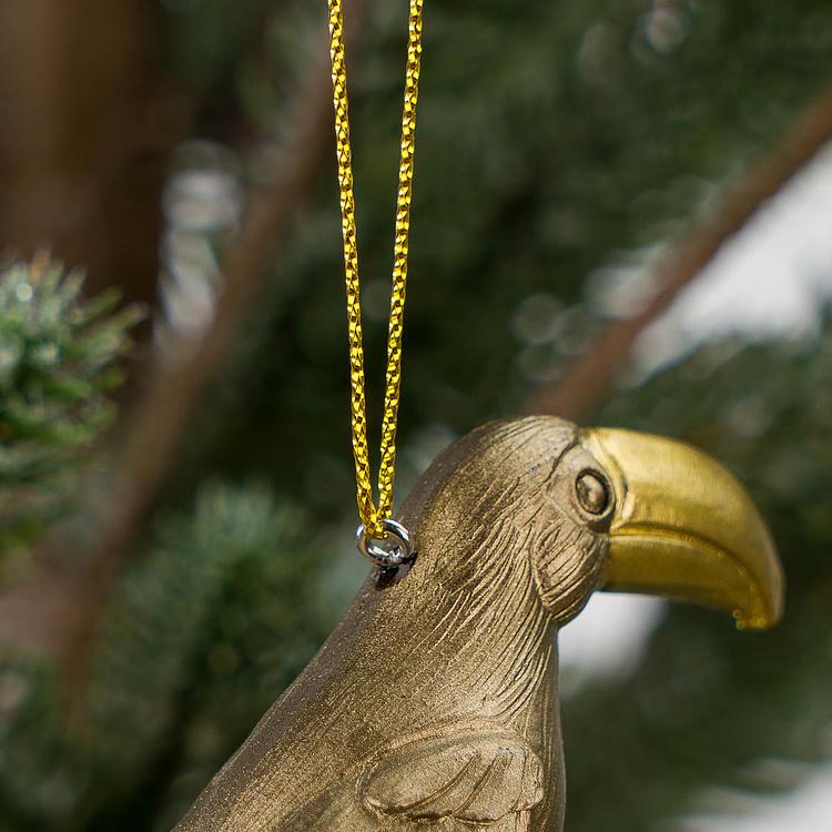 Набор из двух ёлочных игрушек Попугай и тукан на плодах граната Set Of 2 Parrots On Pomegranate Gold 9 cm