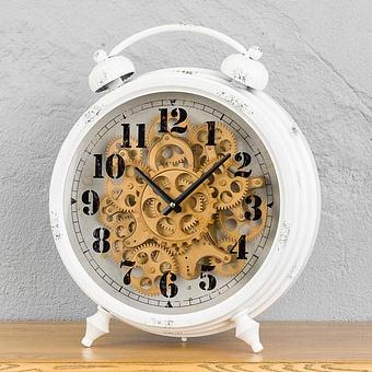 Classic White Table Clock With Gears